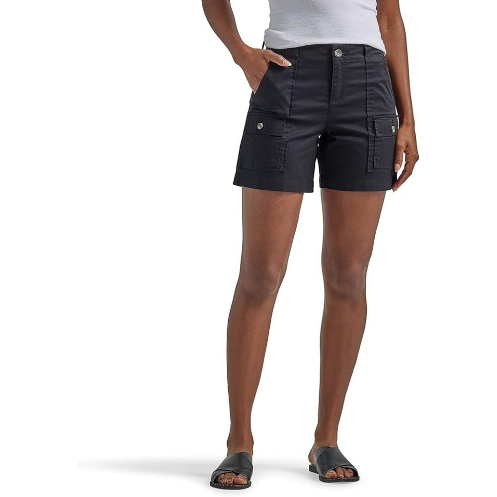 Lee Womens Cargo Short 112329123 Smarter Fit High Rise Stretch Black Size Medium